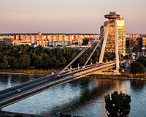 UFO restaurant, Bratislava, Slovakia on top of the Most SNP bridge over the river Danube.